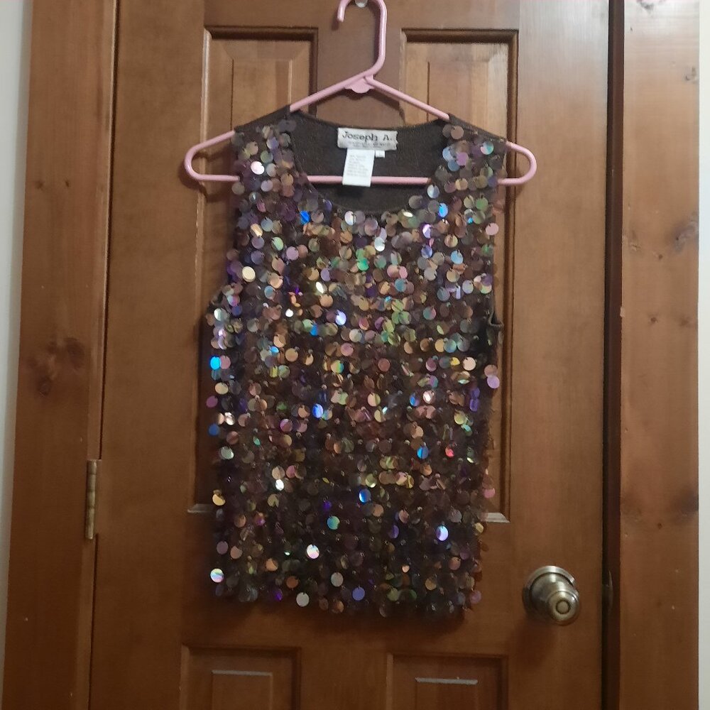 Vintage Copper Sleeveless Sweater with Large Copper Sequins on the Front Size L